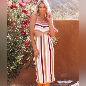 VICI New Kaylum Cotton Blend Striped Cutout Midi Dress